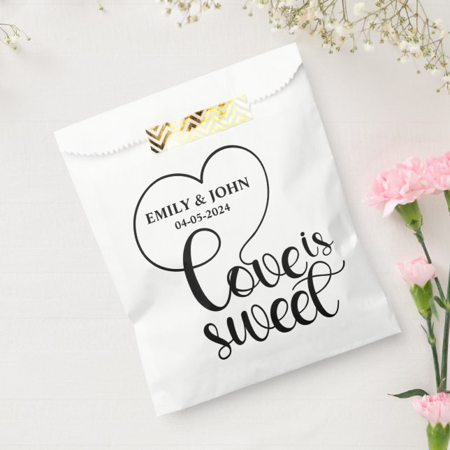 Elegant Love Is Sweet calligraphy Heart  Favour Bags (Sealed)
