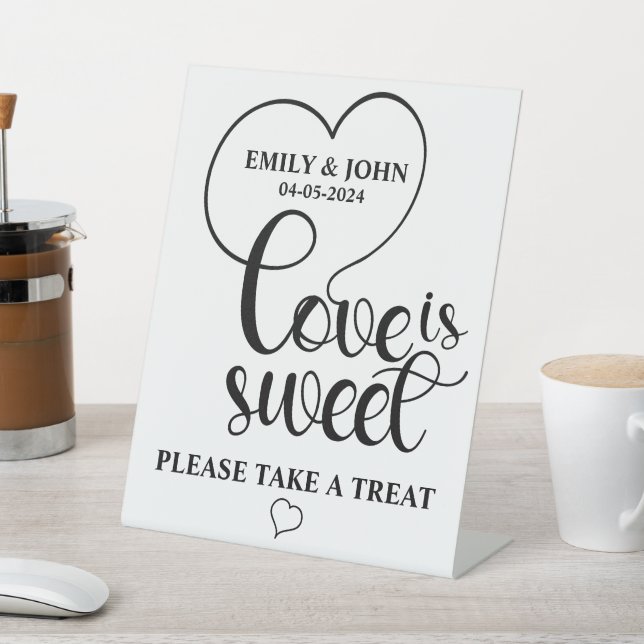 Elegant Love Is Sweet calligraphy Heart  Pedestal Sign (In SItu)
