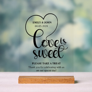 Elegant Love Is Sweet calligraphy Heart Wedding Acrylic Sign