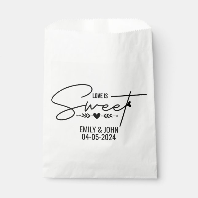 Elegant Love Is Sweet Heart Calligraphy Wedding  Favour Bags (Front)