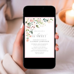 Elegant Love Is Sweet Pink Floral Bridal Shower  Invitation