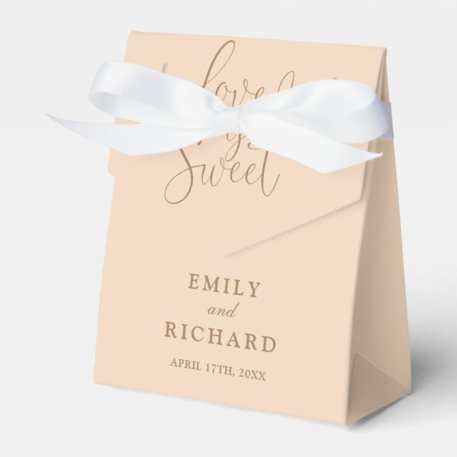 Elegant Love Is Sweet Soft Peach Wedding Favour Box (Front Side)