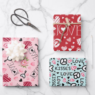 Elegant Love Kisses Key Peony Pink Hearts Wrapping Paper Sheet