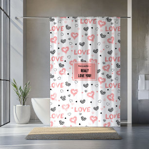 Elegant Love Lettering Heart Sketch Shower Curtain