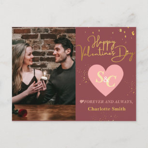 Elegant Love Monogram valentine's day couple photo Holiday Postcard