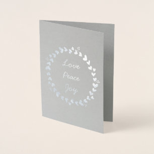 Elegant Love Peace Joy Wreath Silver Foil Card