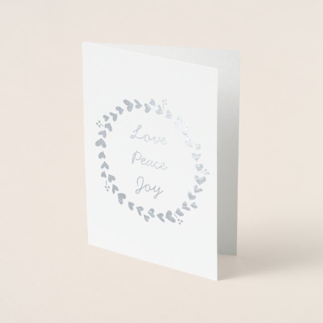 Elegant Love Peace Joy Wreath Silver Foil Foil Card (Front)