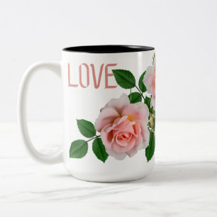 Elegant 'LOVE' Pink Rose Two-Tone Mug