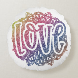 Elegant Love Quote Glitter Sparkle Romance Round Cushion