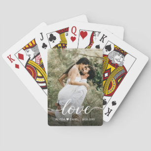 Elegant Love script Custom Photo Wedding  Playing Cards