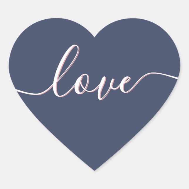 Elegant Love Script Navy Blue & Blush Pink Shadow Heart Sticker (Front)