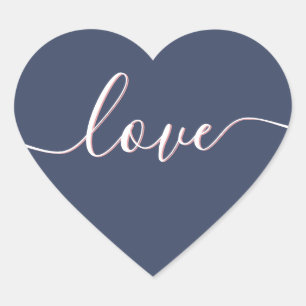 Elegant Love Script Navy Blue & Blush Pink Shadow Heart Sticker