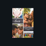 Elegant Love Script Photo Collage Chalkboard Canvas Print<br><div class="desc">Personalise this wrapped canvas with your favourite photos to create a collage for your wall art. Chalkboard backround blocks for a modern style. "Love" script typography with stylish long-tailed ends,  customise with your names and special anniversary date.</div>