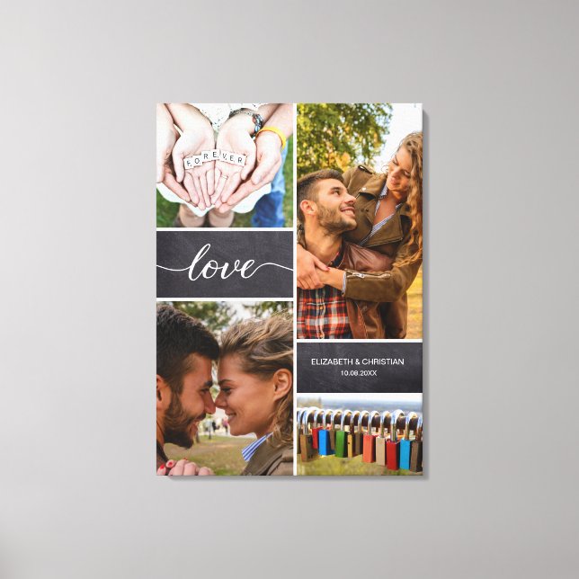 Elegant Love Script Photo Collage Chalkboard Canvas Print (Front)