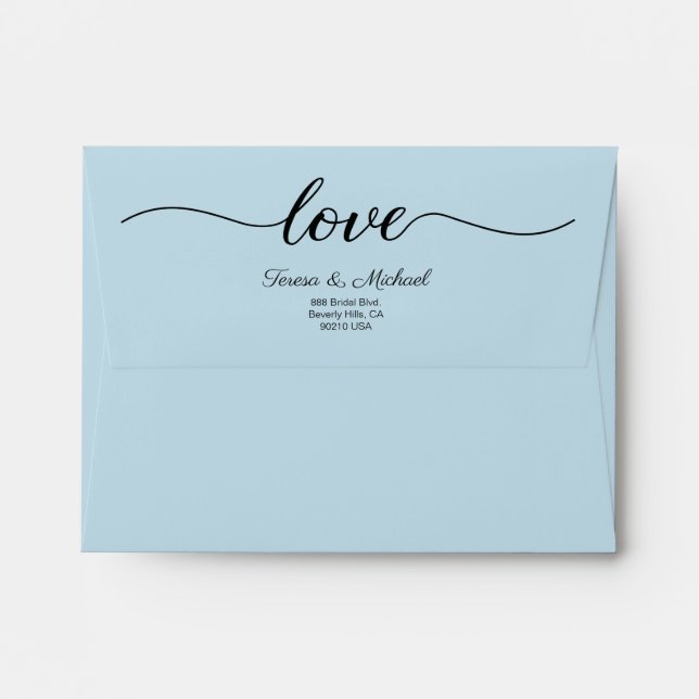 Elegant Love Script Return address Wedding Blue Envelope (Back (Top Flap))