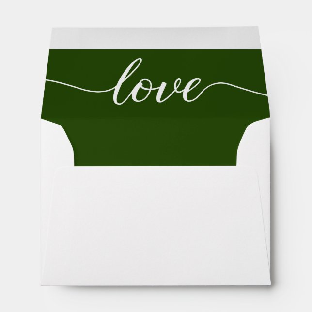 Elegant Love Script Return address Wedding green Envelope (Back (Bottom))
