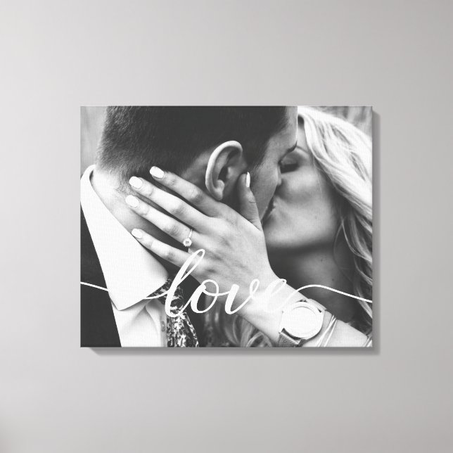 Elegant Love Script Typography Wedding Photo Canvas Print (Front)
