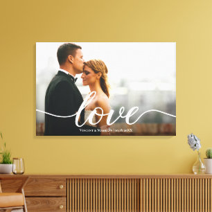 Elegant Love Script Wedding Photo Custom Canvas Print