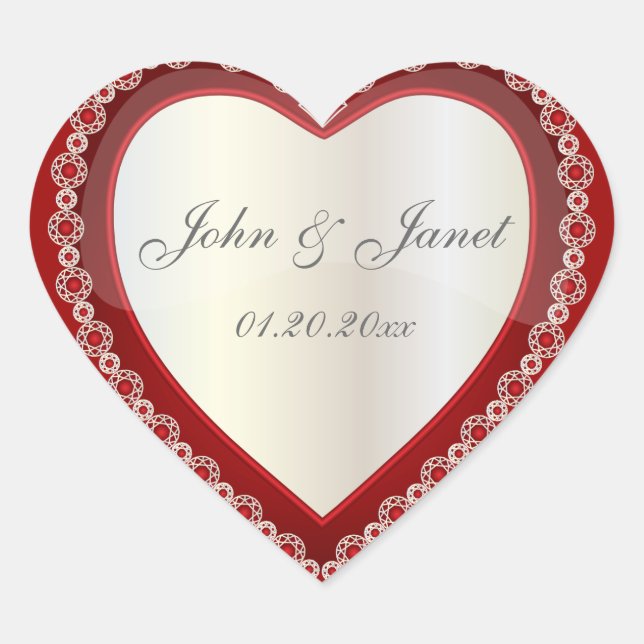 Elegant Love Shiny Deep Red White Jewel Heart Sticker (Front)