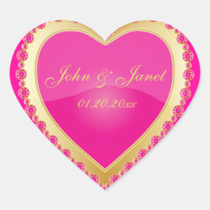 Elegant Love Shiny Pink Gold Jewel Heart Sticker
