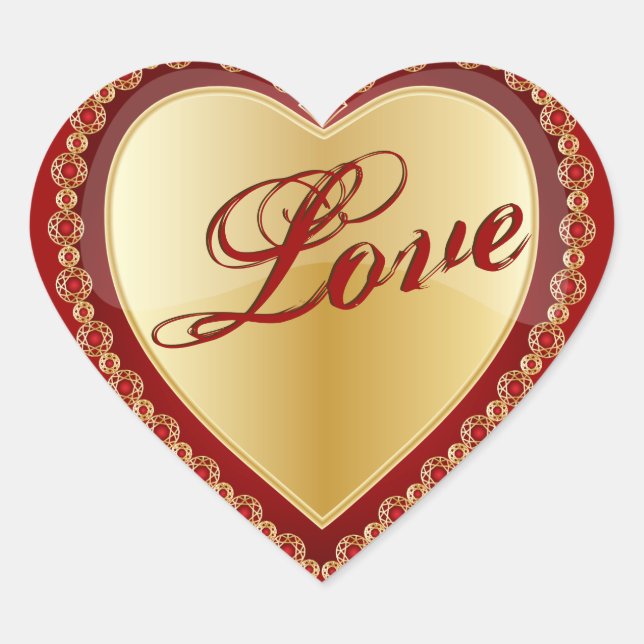 Elegant Love Shiny Red Gold Jewel Heart Heart Sticker (Front)