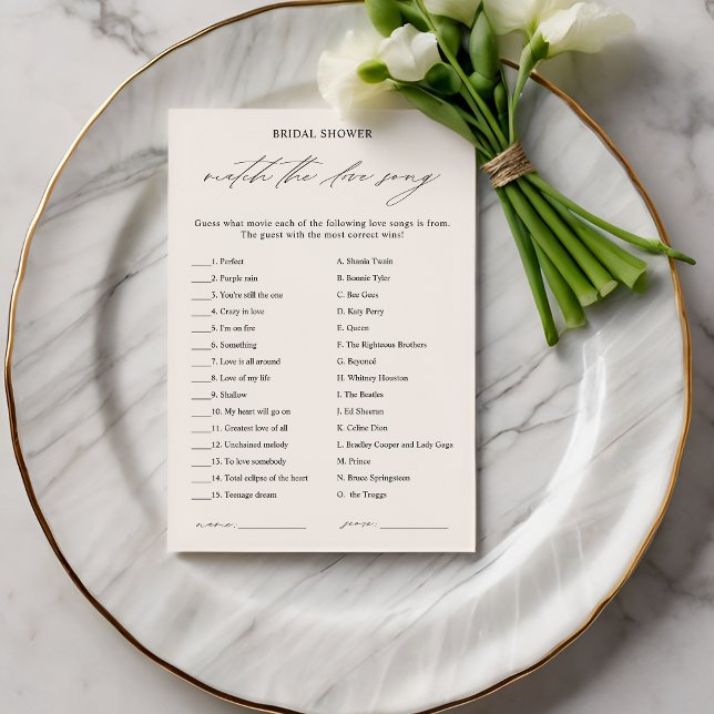 Elegant Love Song Match Bridal Shower Game Card (Creator Uploaded)