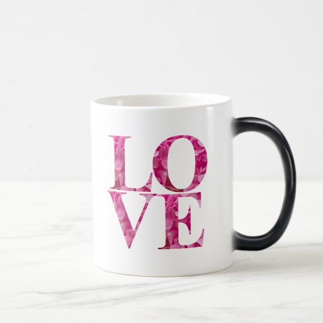 Elegant LOVE Square, Spring Pink Floral Lettering Magic Mug (Right)
