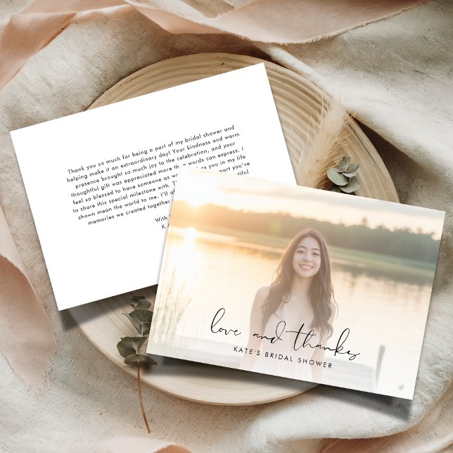Elegant Love & Thanks Bridal Shower Photo Thank You Card (Creator Uploaded)