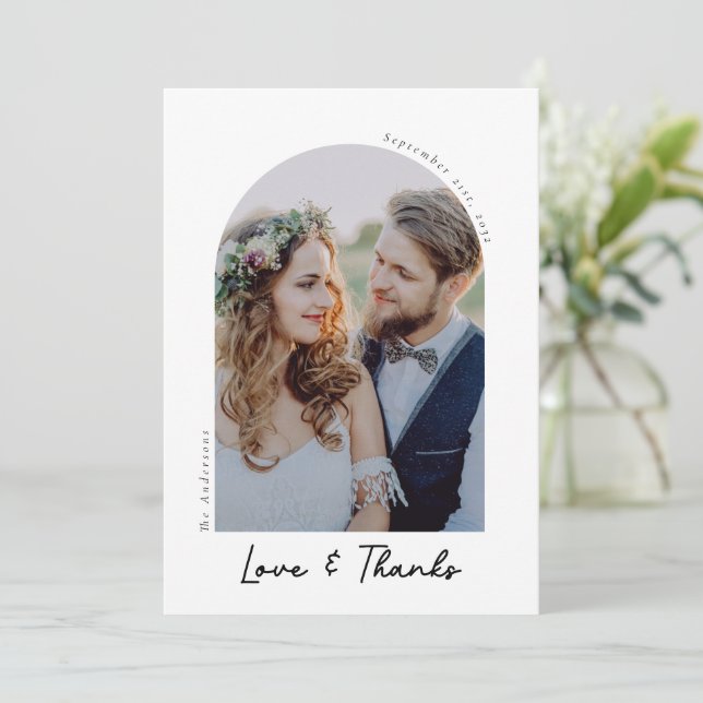 Elegant  Love & Thanks Photo Wedding Thank You Card (Standing Front)