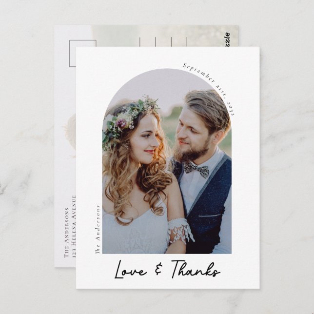 Elegant Love & Thanks Photo Wedding Thank You  Postcard (Front/Back)