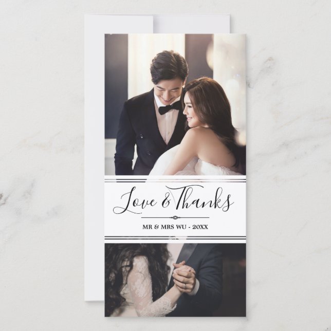 Elegant Love & Thanks Wedding Photo Collage Thank You Card (Front)