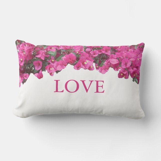 Elegant Love Tropical Flowers on White Lumbar Cushion (Front)