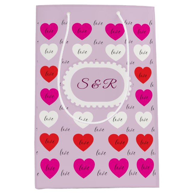 Elegant Love Typography and Hearts Pattern Medium Gift Bag (Front)