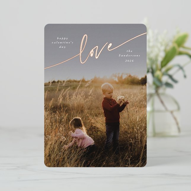 Elegant 'Love' Valentines Day Foil Photo Card (Standing Front)