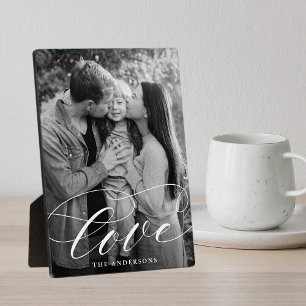 Elegant Love White Script Photo Plaque
