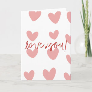 Elegant "Love You" Pink Hearts Greeting Card – Val
