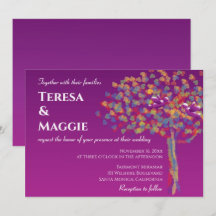 Elegant Lovebirds Cassis Purple Wedding Invitation