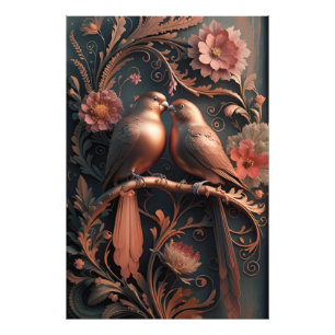 Elegant Lovebirds in Bronze 4K Detailed 3D Digital Photo Print
