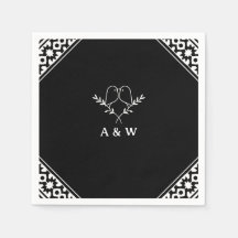 Elegant Lovebirds Monogram in Black an White