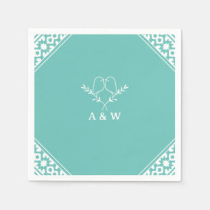 Elegant Lovebirds Monogram in Teal Napkin