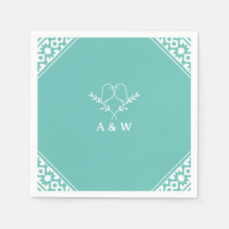 Elegant Lovebirds Monogram in Teal Napkin