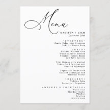 Elegant Lovely calligraphy Wedding Menu 