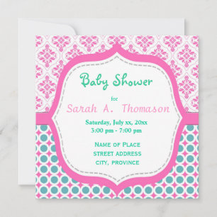 Elegant,  lovely pink, teal floral baby shower invitation
