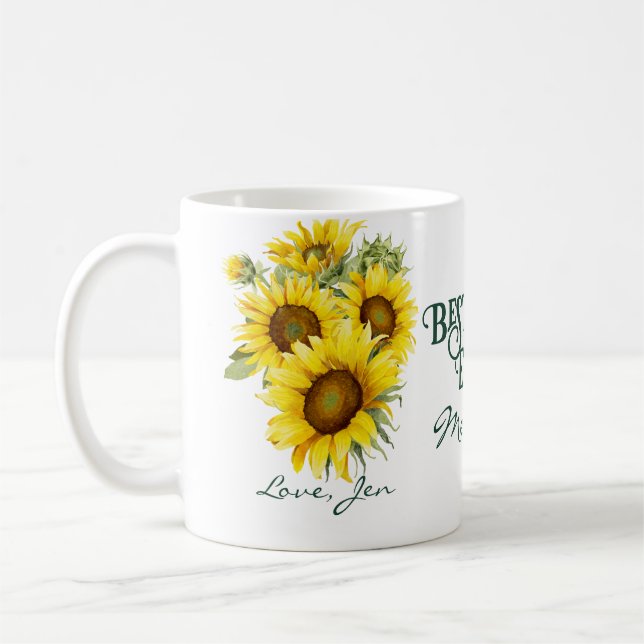 Elegant Lovely Rustic Sunflower Best Mum Ever Coffee Mug (Left)