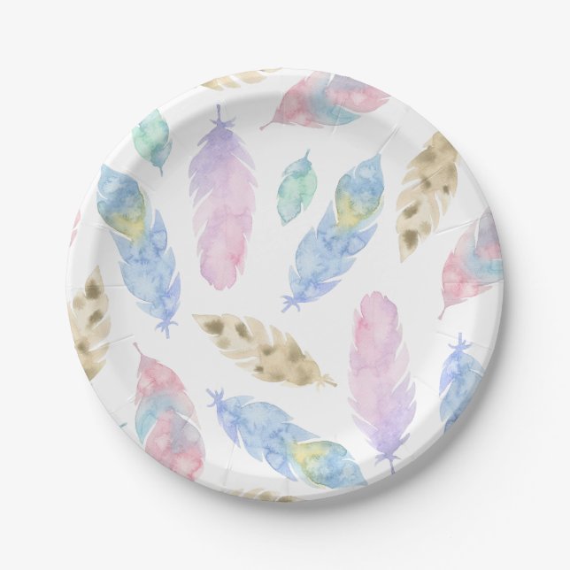Elegant & Lovely Watercolor Feather | Paper Plate (Front)