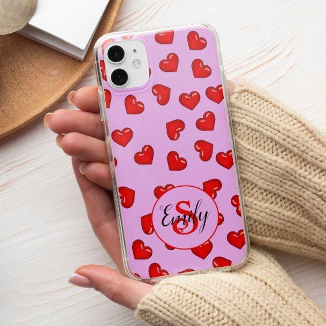 Elegant lovers Red heart pattern on soft purple Ca Case-Mate iPhone Case (Creator Uploaded)