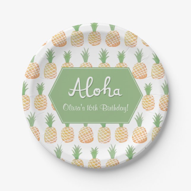 Elegant Luau Pineapple Birthday Party Supplies Paper Plate (Front)