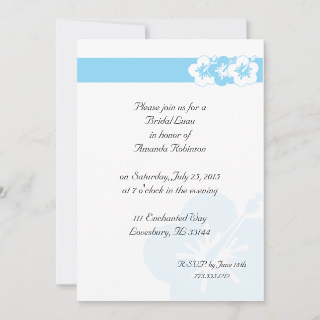 Elegant Luau Theme Invitations Blue (Front)
