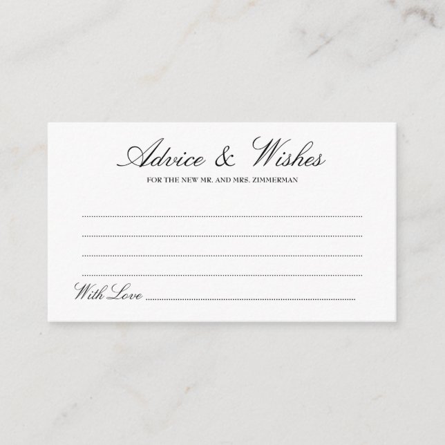 Elegant Lucia Script Wedding Advice & Wishes Card (Front)