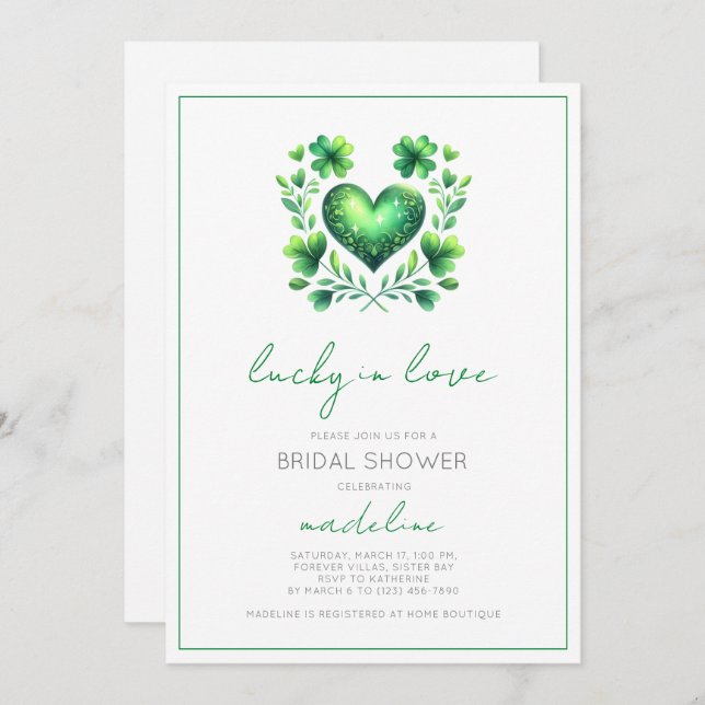Elegant Lucky in Love Bridal Shower Invitation (Front/Back)